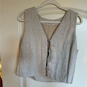 Abercrombie & Finch linen blend tie front top size large